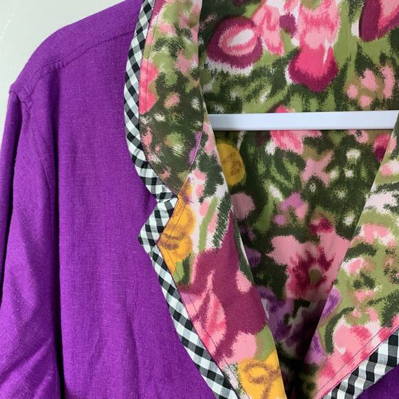 Koos of Coursee! Size M Linen Blend Art to Wear Reversible Floral Jacket Purple - Picture 4 of 12